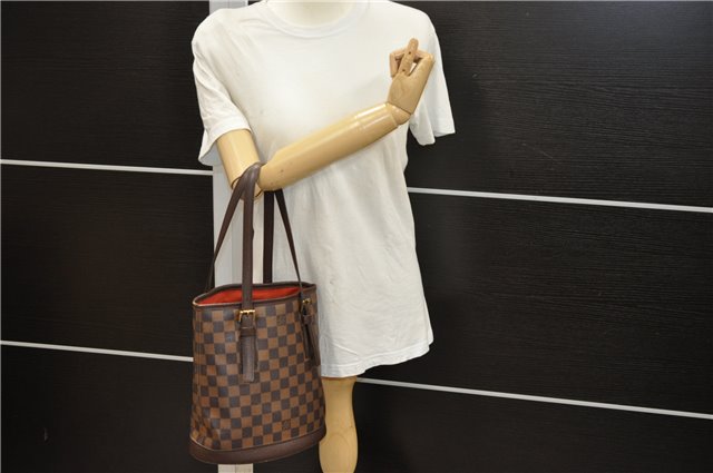 Authentic Louis Vuitton Damier Marais Bucket Shoulder Bag N42240 LV 6720D