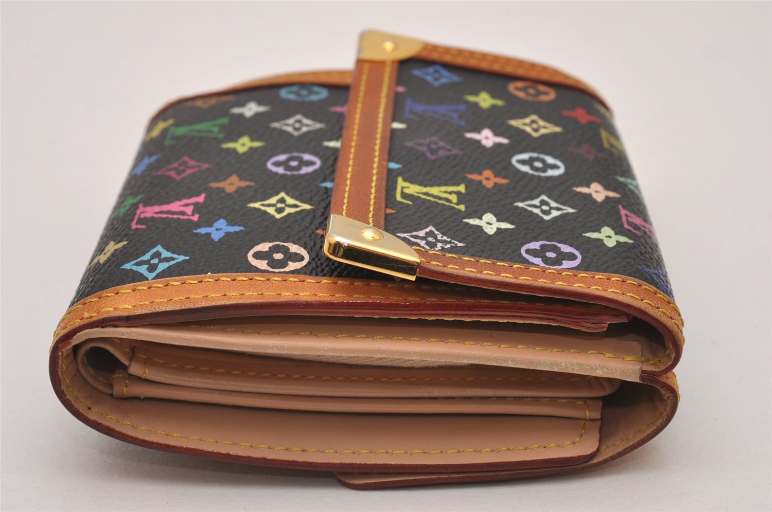 Louis Vuitton Monogram Multicolor Porte Monnaie Billet Carte Credit Black 6721I