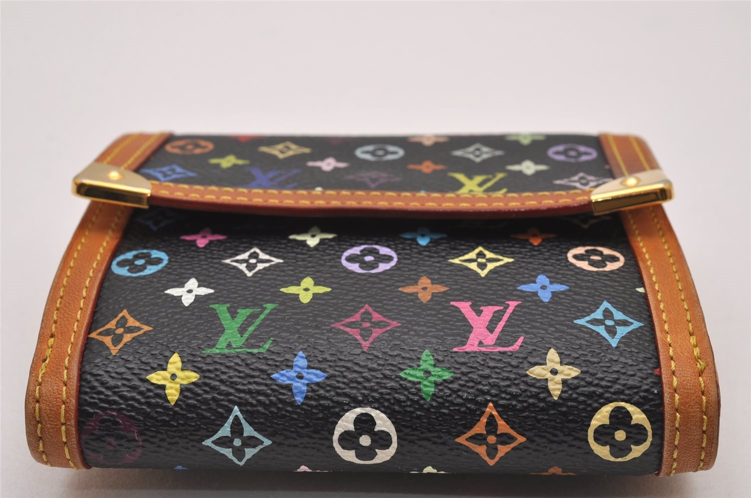 Louis Vuitton Monogram Multicolor Porte Monnaie Billet Carte Credit Black 6721I