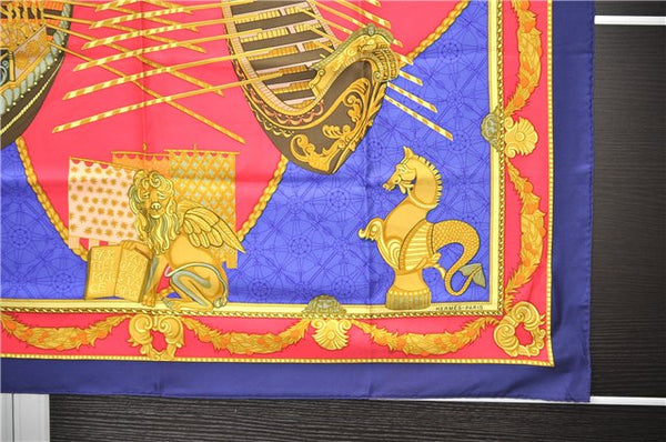 Authentic HERMES Carre 90 Scarf "Les Bissone D'e Venise" Silk Blue 6723C