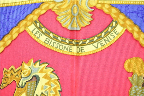 Authentic HERMES Carre 90 Scarf "Les Bissone D'e Venise" Silk Blue 6723C