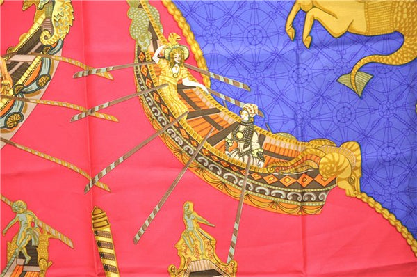 Authentic HERMES Carre 90 Scarf "Les Bissone D'e Venise" Silk Blue 6723C