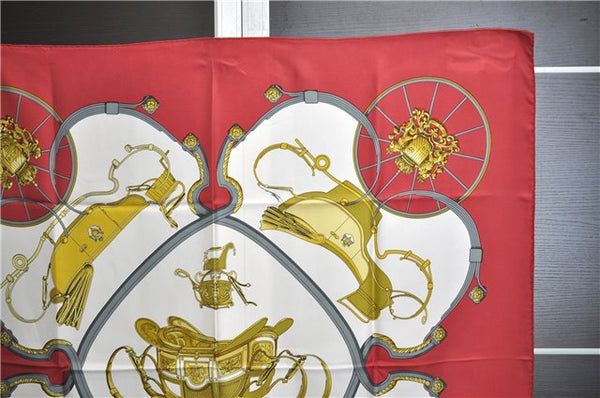 Authentic HERMES Carre 90 Scarf "SPRINGS" Silk Red 6724E