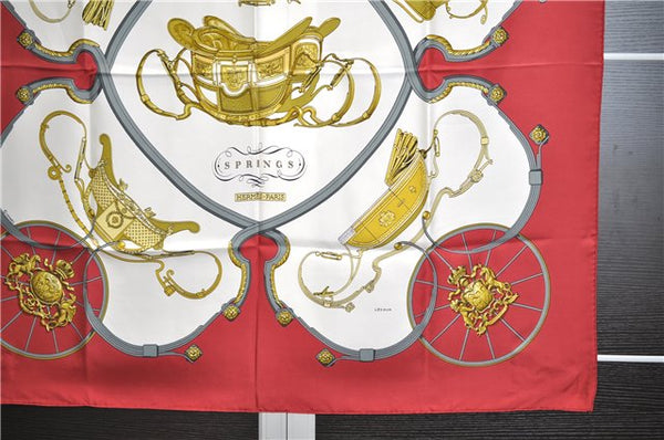 Authentic HERMES Carre 90 Scarf "SPRINGS" Silk Red 6724E