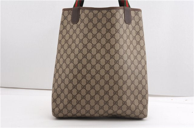 Authentic GUCCI Web Sherry Line Shoulder Tote Bag GG PVC Leather Brown 6728F