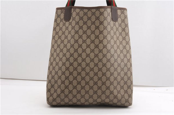 Authentic GUCCI Web Sherry Line Shoulder Tote Bag GG PVC Leather Brown 6728F