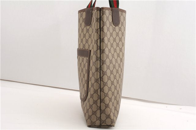 Authentic GUCCI Web Sherry Line Shoulder Tote Bag GG PVC Leather Brown 6728F
