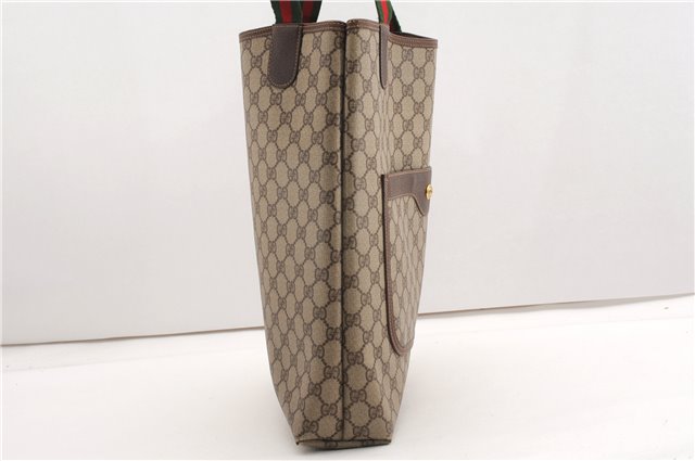 Authentic GUCCI Web Sherry Line Shoulder Tote Bag GG PVC Leather Brown 6728F