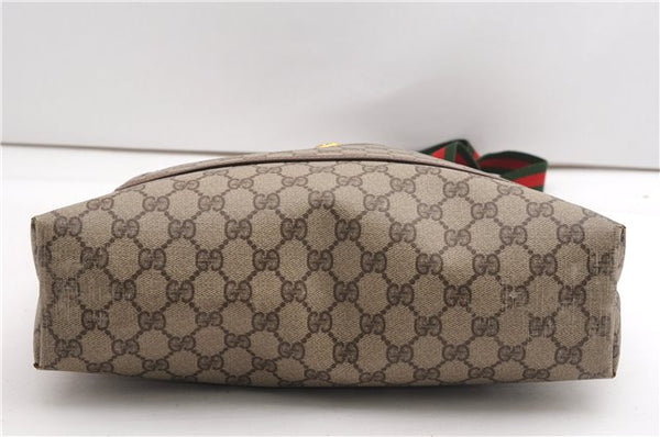 Authentic GUCCI Web Sherry Line Shoulder Tote Bag GG PVC Leather Brown 6728F