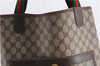 Authentic GUCCI Web Sherry Line Shoulder Tote Bag GG PVC Leather Brown 6728F