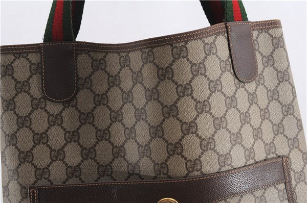 Authentic GUCCI Web Sherry Line Shoulder Tote Bag GG PVC Leather Brown 6728F