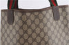Authentic GUCCI Web Sherry Line Shoulder Tote Bag GG PVC Leather Brown 6728F