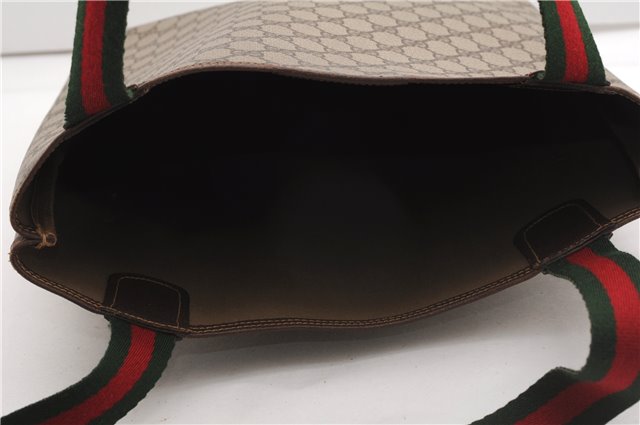 Authentic GUCCI Web Sherry Line Shoulder Tote Bag GG PVC Leather Brown 6728F