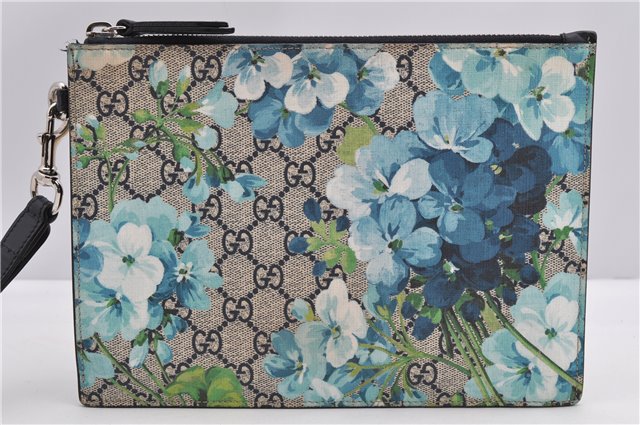 Authentic GUCCI GG Blooms PVC Clutch Hand Bag Purse 546349 Navy Blue 6732F