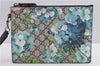 Authentic GUCCI GG Blooms PVC Clutch Hand Bag Purse 546349 Navy Blue 6732F