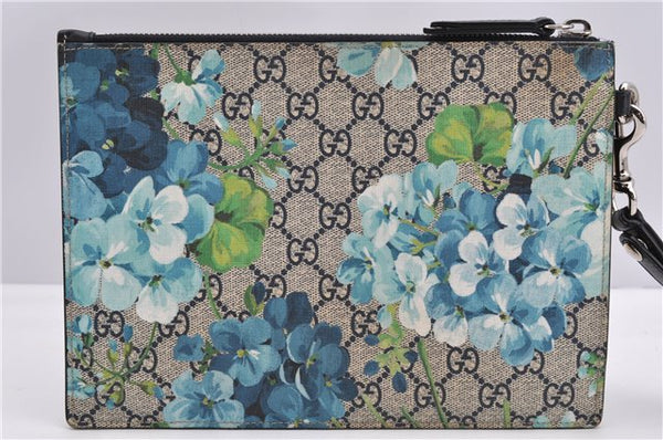 Authentic GUCCI GG Blooms PVC Clutch Hand Bag Purse 546349 Navy Blue 6732F