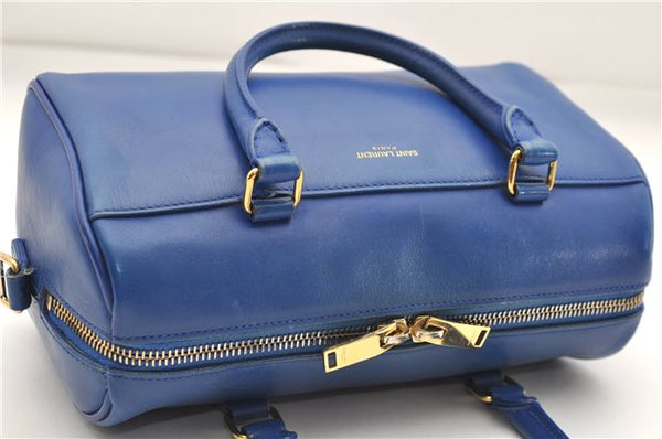 Auth SAINT LAURENT Baby Duffle 2Way Shoulder Hand Bag Purse Leather Blue 6737D