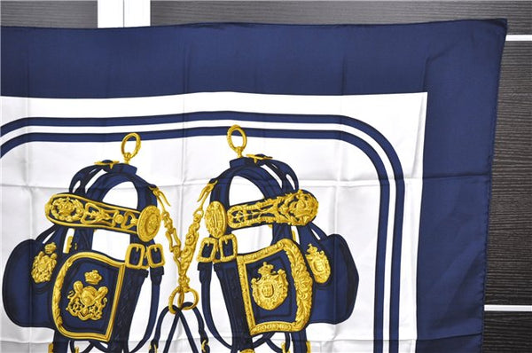 Authentic HERMES Carre 90 Scarf "BRIDES de GALA par" Silk Navy 6740E