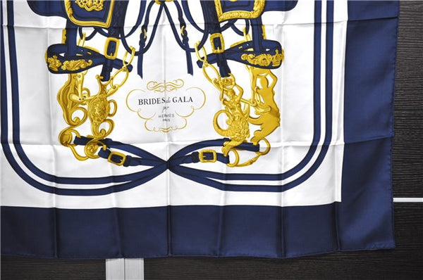 Authentic HERMES Carre 90 Scarf "BRIDES de GALA par" Silk Navy 6740E