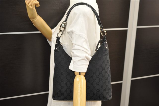 Authentic GUCCI Shoulder Hand Bag Purse GG Canvas Leather 115003 Black 6742D
