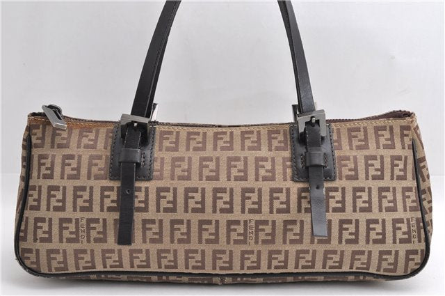 Authentic FENDI Zucchino Shoulder Hand Bag Purse Canvas Leather Brown 6742E