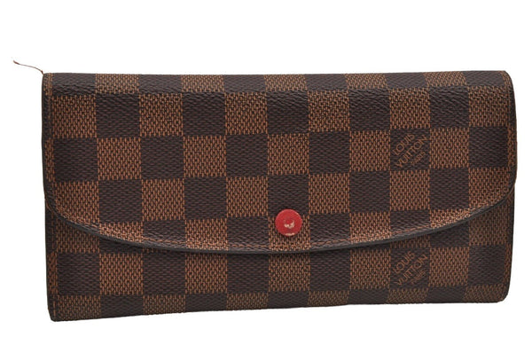 Authentic Louis Vuitton Damier Portefeuille Emilie Wallet Red N63544 LV 6742I