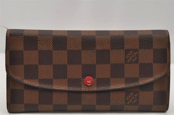 Authentic Louis Vuitton Damier Portefeuille Emilie Wallet Red N63544 LV 6742I