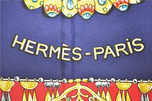 Authentic HERMES Carre 90 Scarf "PARURES DES SABLES" Silk Navy 6748D