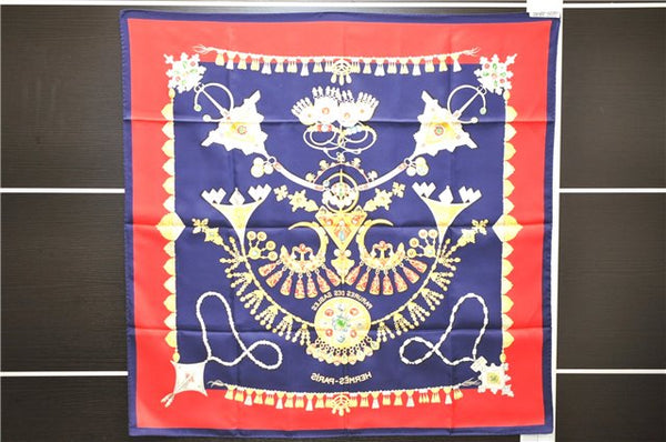 Authentic HERMES Carre 90 Scarf "PARURES DES SABLES" Silk Navy 6748D