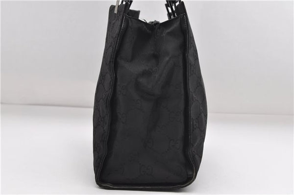 Authentic GUCCI Bamboo Tote Hand Bag Nylon Leather 0021010 Black 6749D
