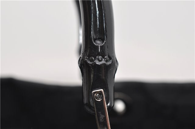Authentic GUCCI Bamboo Tote Hand Bag Nylon Leather 0021010 Black 6749D