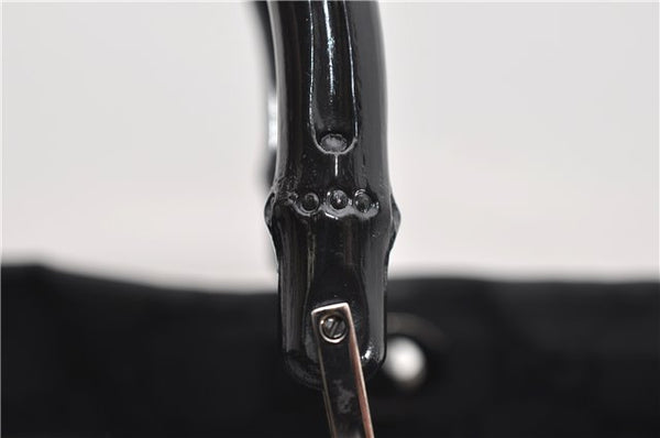 Authentic GUCCI Bamboo Tote Hand Bag Nylon Leather 0021010 Black 6749D