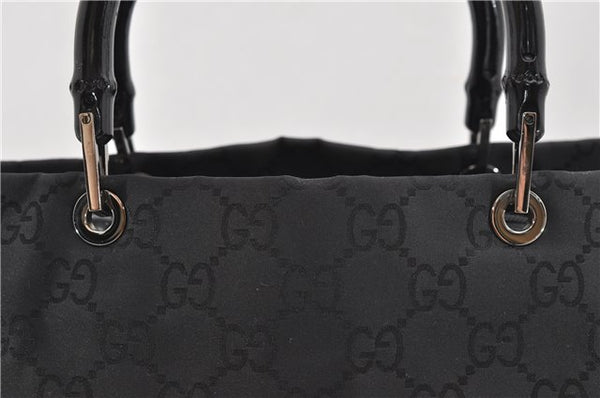 Authentic GUCCI Bamboo Tote Hand Bag Nylon Leather 0021010 Black 6749D