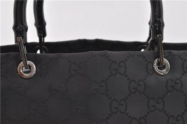 Authentic GUCCI Bamboo Tote Hand Bag Nylon Leather 0021010 Black 6749D