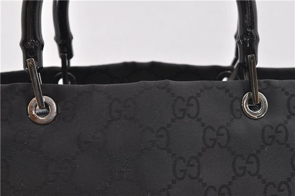Authentic GUCCI Bamboo Tote Hand Bag Nylon Leather 0021010 Black 6749D