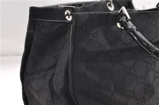 Authentic GUCCI Bamboo Tote Hand Bag Nylon Leather 0021010 Black 6749D