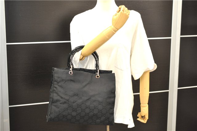 Authentic GUCCI Bamboo Tote Hand Bag Nylon Leather 0021010 Black 6749D
