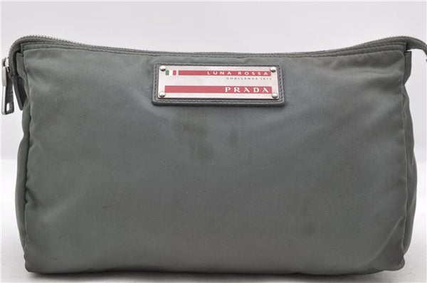 Authentic PRADA Nylon Leather Clutch Bag Purse Gray 6752C