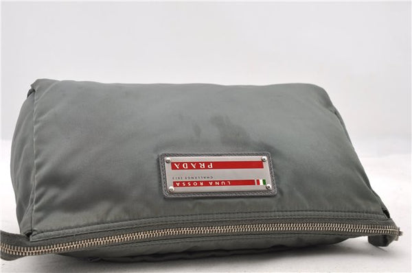 Authentic PRADA Nylon Leather Clutch Bag Purse Gray 6752C