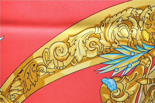 Auth HERMES Carre 90 Scarf "HOMMAGE A CHARLES GARNIER" Silk Red Paper Bag 6752D