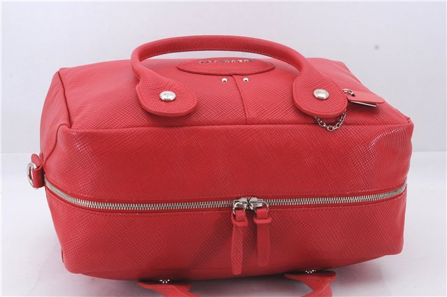 Authentic Longchamp Quadri 2Way Hand Boston Bag Leather Red 6753D