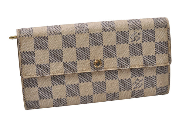 Authentic Louis Vuitton Damier Azur Portefeuille Sarah Wallet N61735 LV 6756I