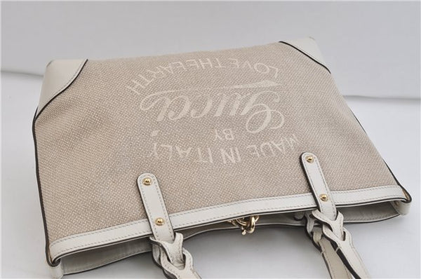 Authentic GUCCI Craft Shoulder Tote Bag Canvas Leather 269878 Beige White 6758C