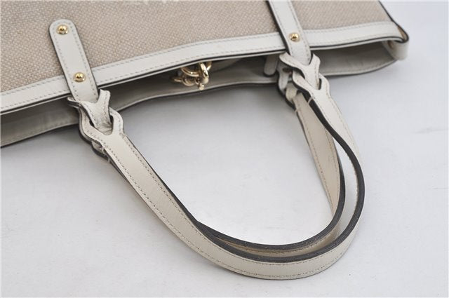 Authentic GUCCI Craft Shoulder Tote Bag Canvas Leather 269878 Beige White 6758C