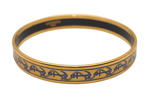 Authentic HERMES Email PM Bangle Anchor Motif Gold Blue 6770I