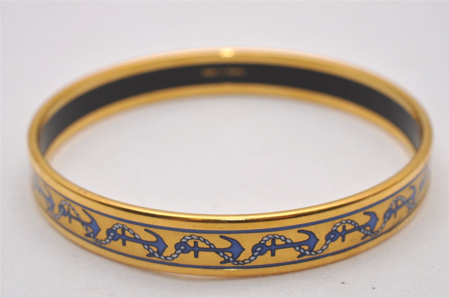 Authentic HERMES Email PM Bangle Anchor Motif Gold Blue 6770I