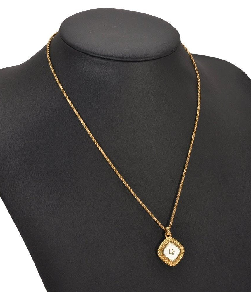 Authentic Christian Dior Gold Tone Chain Pendant Necklace CD 6771I