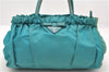 Authentic PRADA Nylon 2Way Shoulder Hand Bag Purse Leather Blue Green 6772C