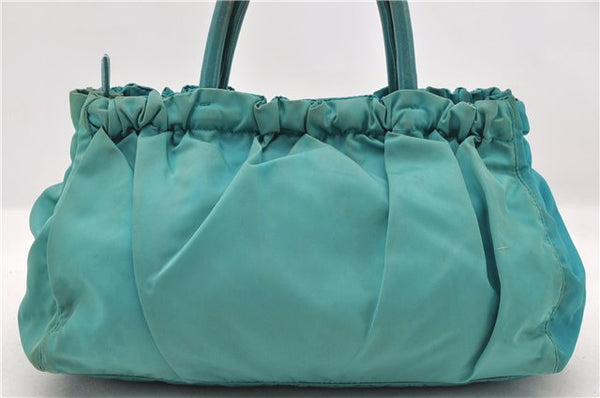 Authentic PRADA Nylon 2Way Shoulder Hand Bag Purse Leather Blue Green 6772C