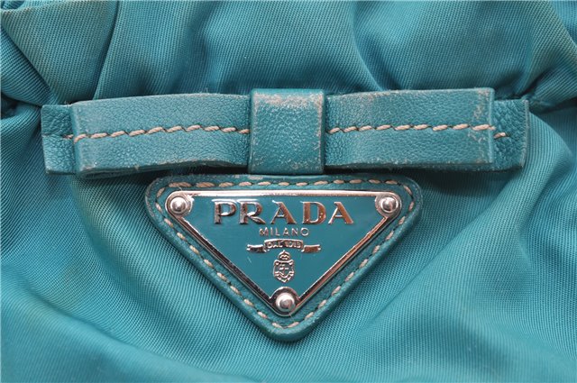 Authentic PRADA Nylon 2Way Shoulder Hand Bag Purse Leather Blue Green 6772C